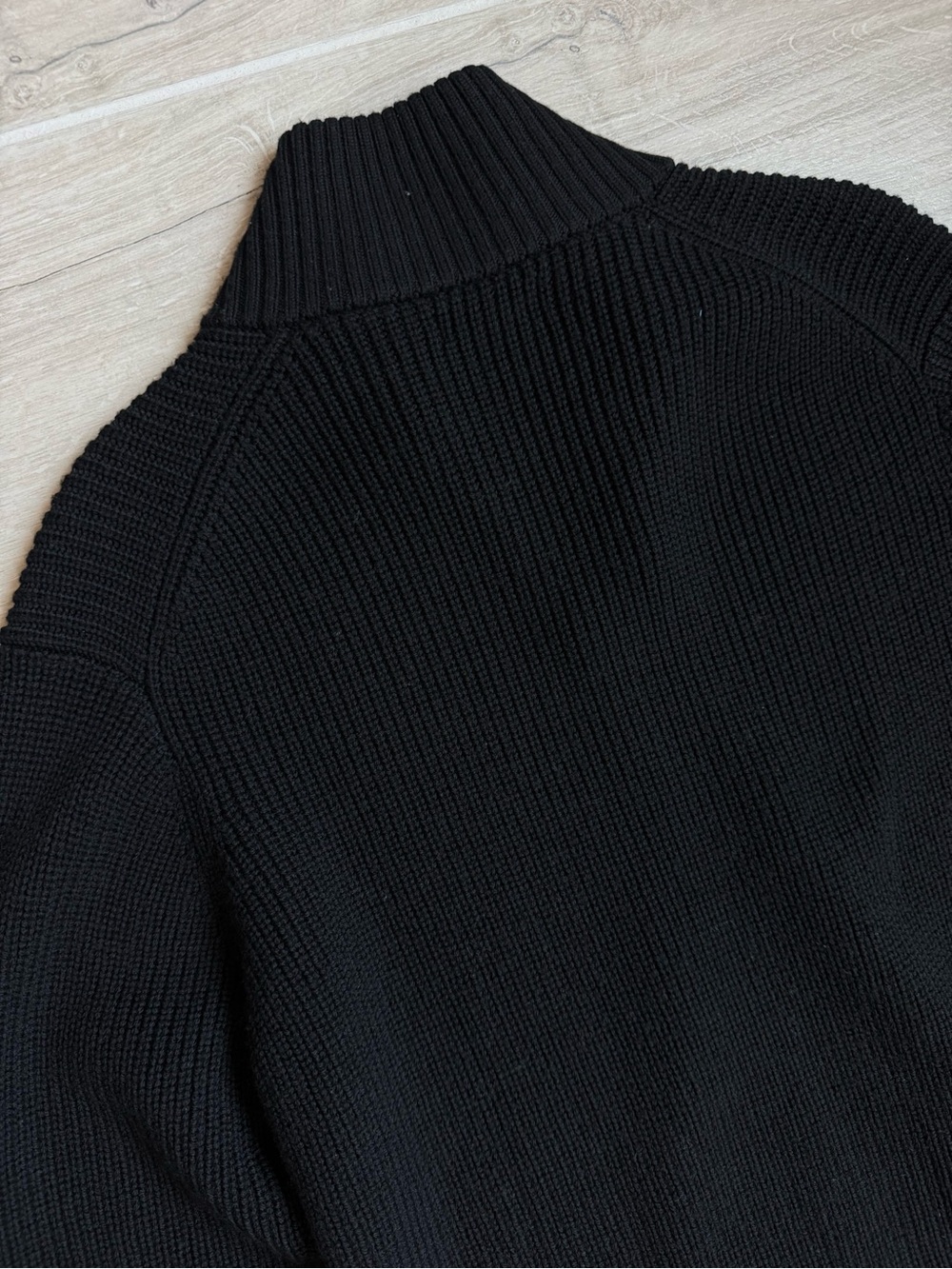 New Quince Mens Medium Black Australian Merino Wool Full Zip Fisherman Sweater - Picture 6 of 8